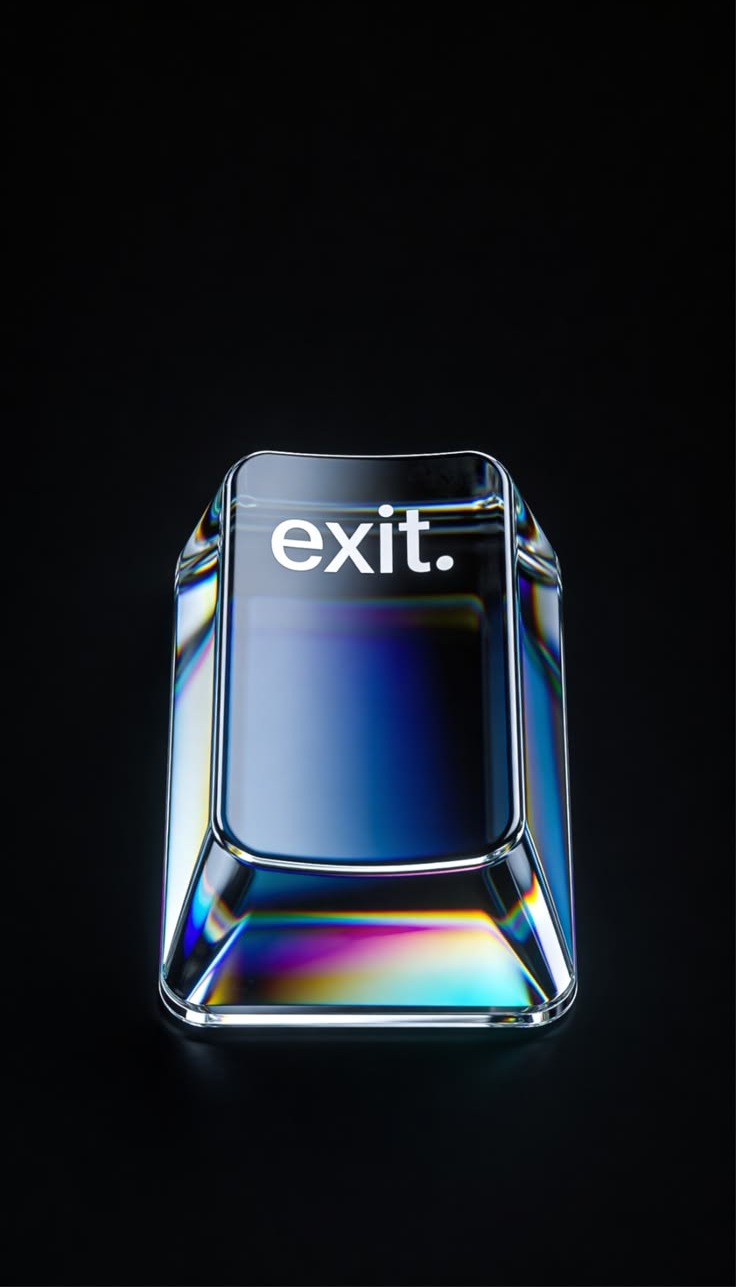 Glass iridescent 'exit' key — representing threat elimination